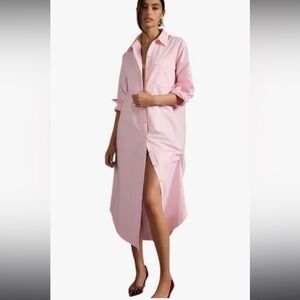 EUC Pink Anthro Soren Long Sleeve Button Down Midi Dress by Maeve
